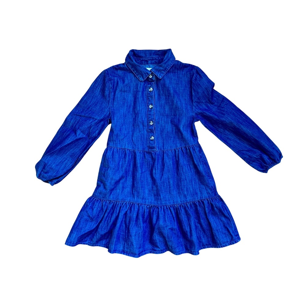 Epic Threads Girls Blue Denim Tiered Long Sleeve Button Up Dress Size XS 5-6